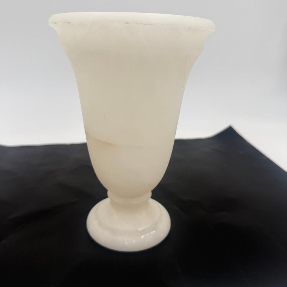 Vintage Handmade Alabaster Vase - One Piece Of Stone 1950s Mid-Century